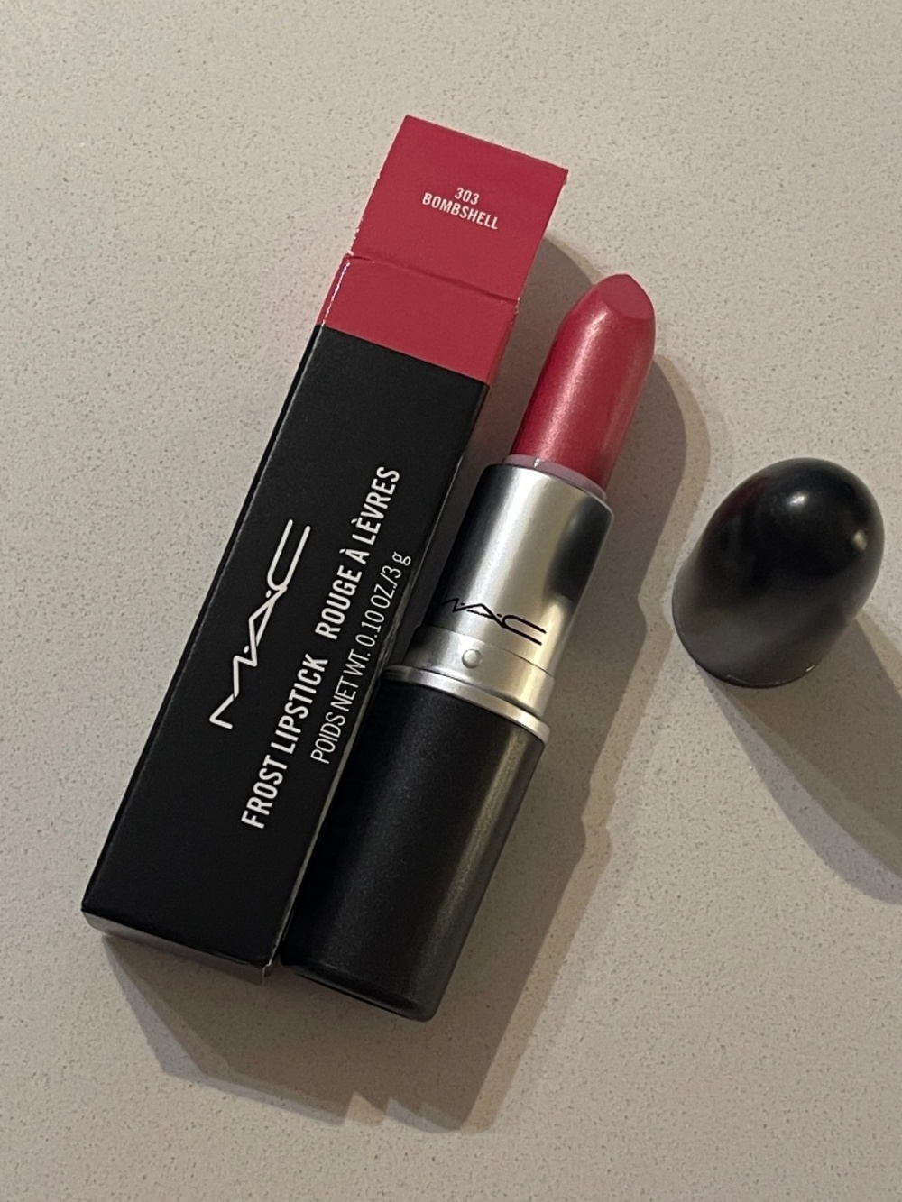 NEW in box MAC Frost Lipstick Bombshell #303 Full size 3 g / 0.10 Oz. RARE